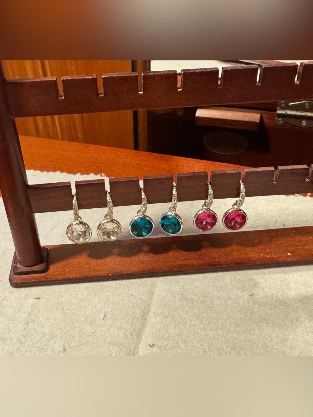 Joan Rivers Teal ,Pink, Crystal drop Earrings with Sparkling Hooks - Woman - Picture 1 of 6